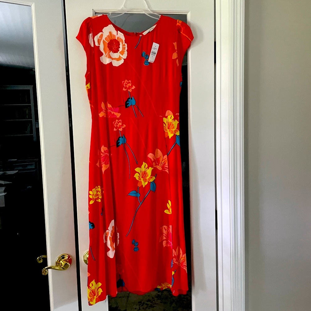 Loft Red Floral Midi Dress